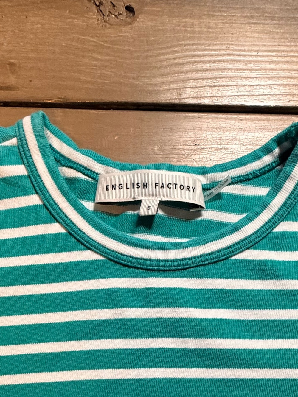 English Factory Green White Striped Tee Preppy Coastal Casual Short Sleeve Top - Picture 5 of 11